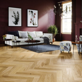 Drevená podlaha herringbone Dub Light 4V, kartáč, olej interier